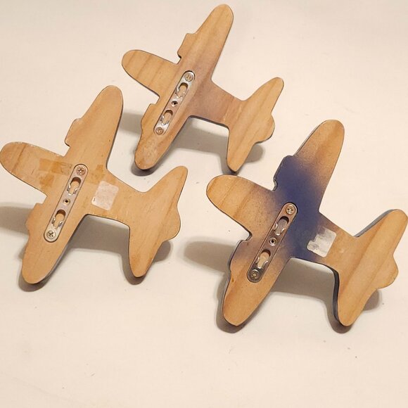 FUN Pottery Barn Blue Airplane Shape Child Coat Hat Wall Decor Hanging Wood Hook - Picture 2 of 5